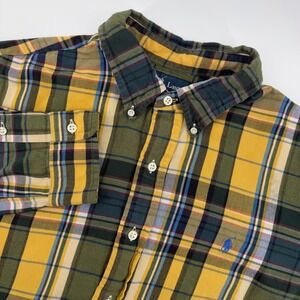 Ralph Lauren Mens Custom Fit Plaid Button Down Shirt Yellow Green XL